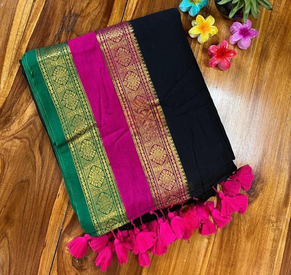 Mul Cotton Saree with Kanchi border