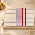 Kerala Saree with Red Stripes and Rose Gold Kasavu Border SKS19