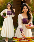 Ivory Anarkali Gown with Purple Bandhani Bodice