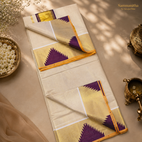 Purple Kerala Kasavu saree