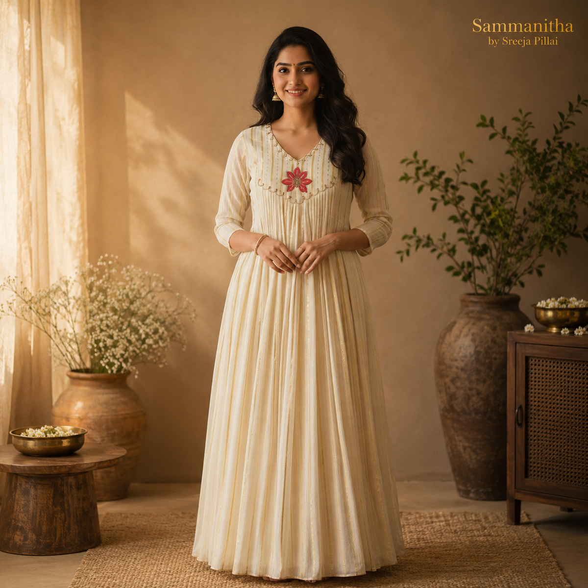 Ivory Embroidered Anarkali Gown