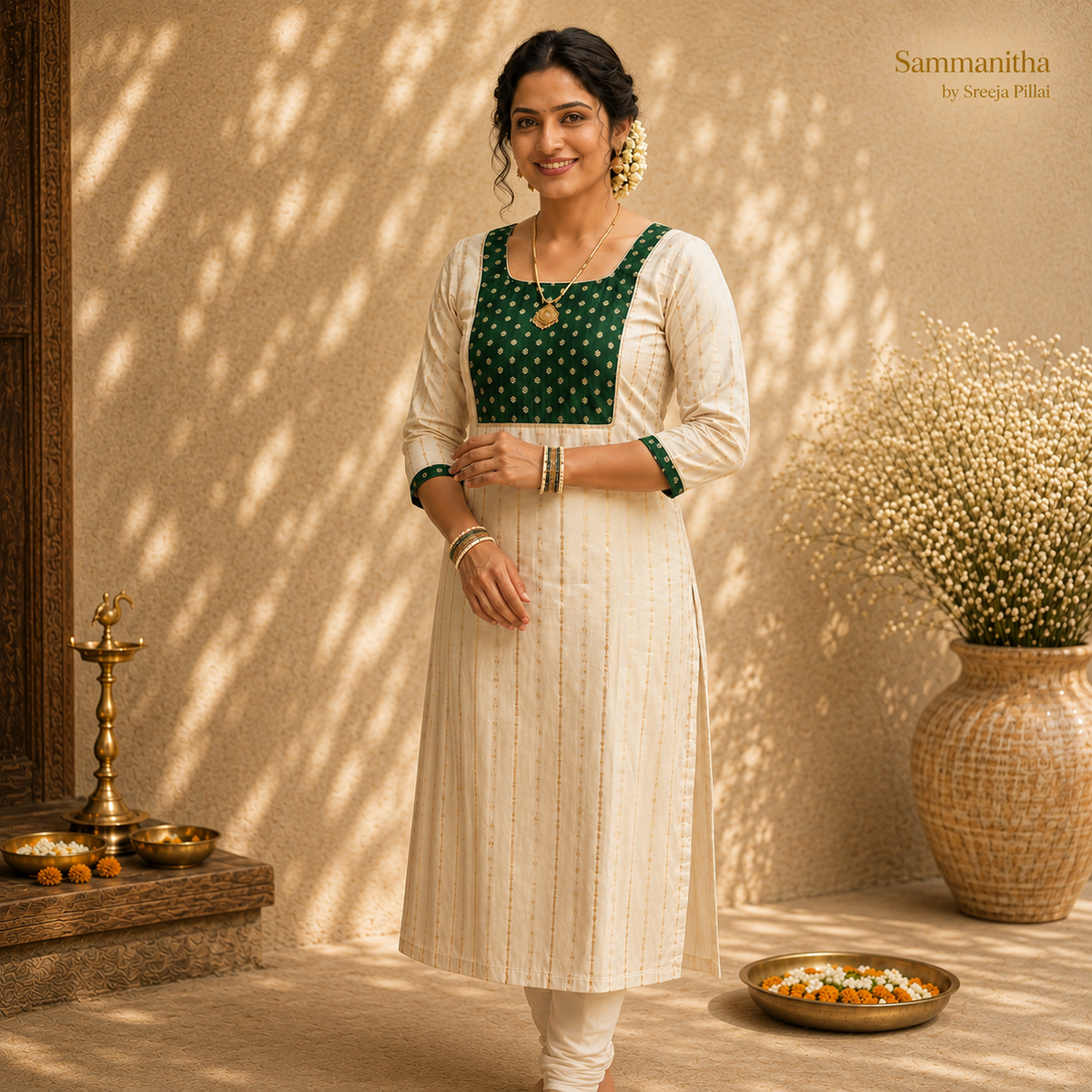 Onam themed green salwar set