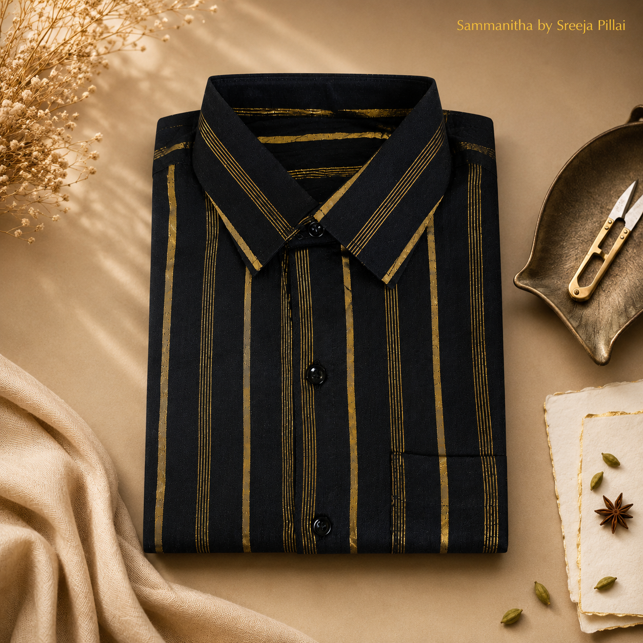 Golden striped, black Shirt