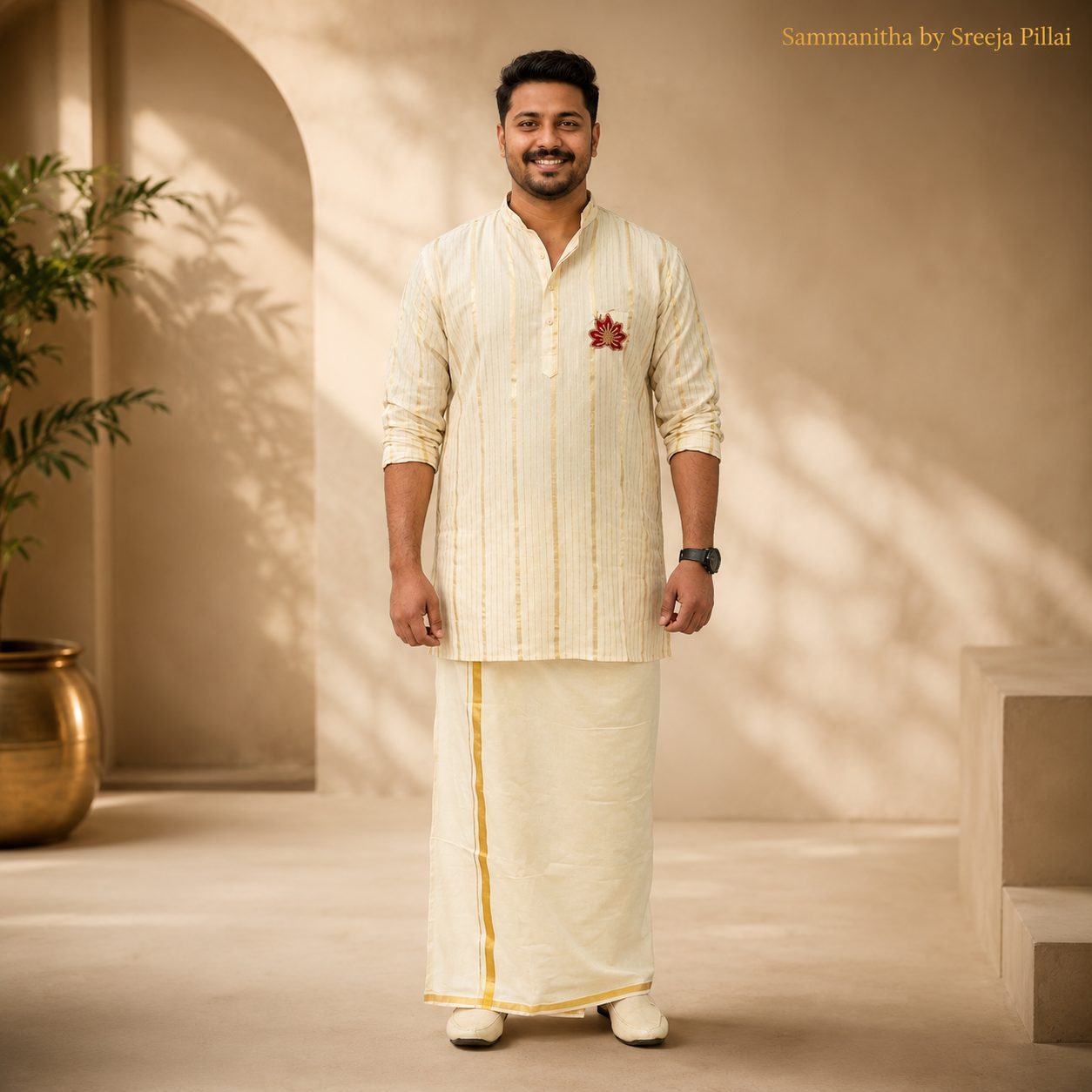 Lotus Flower Embroidered Kurta