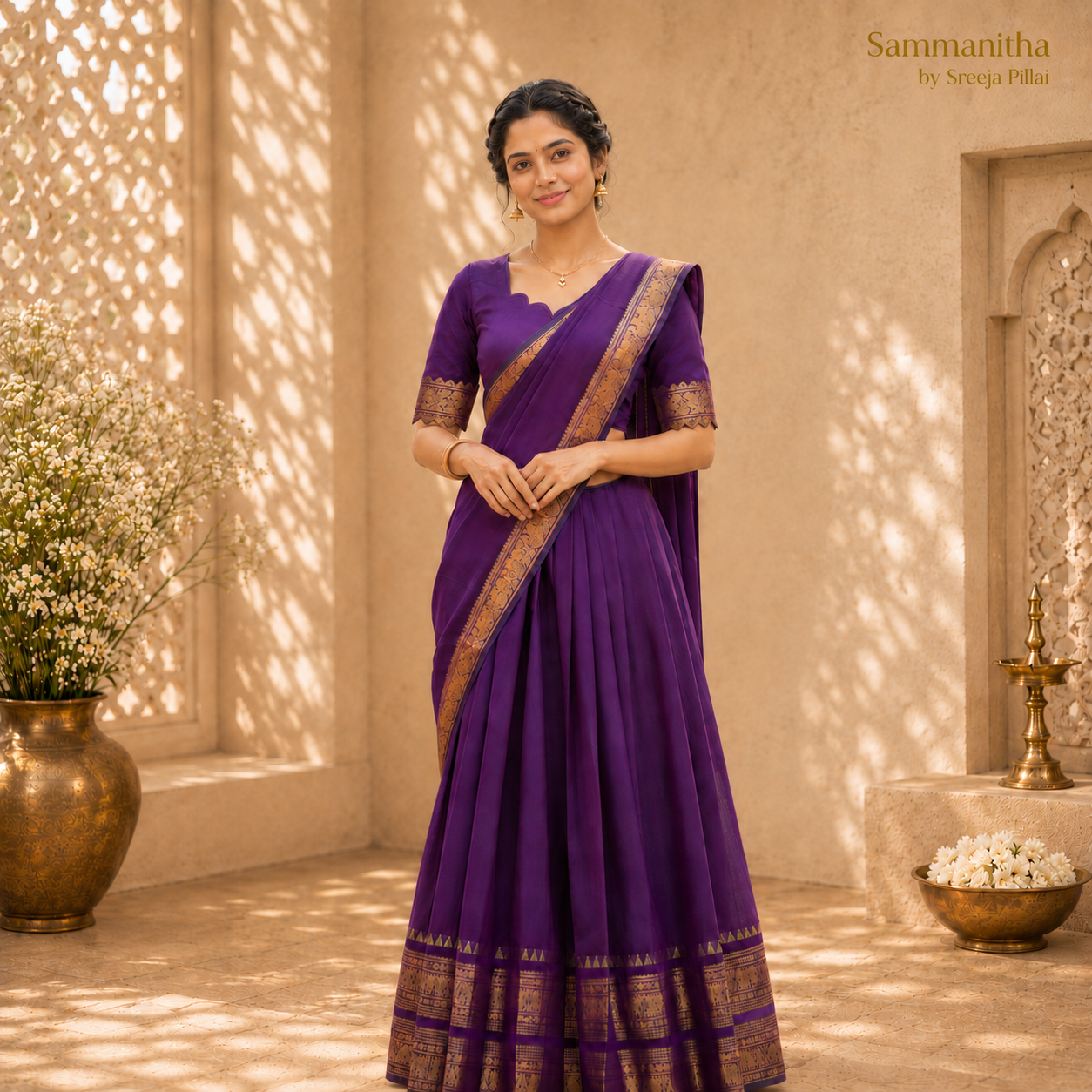 Royal Purple Temple Border Dhavani Set