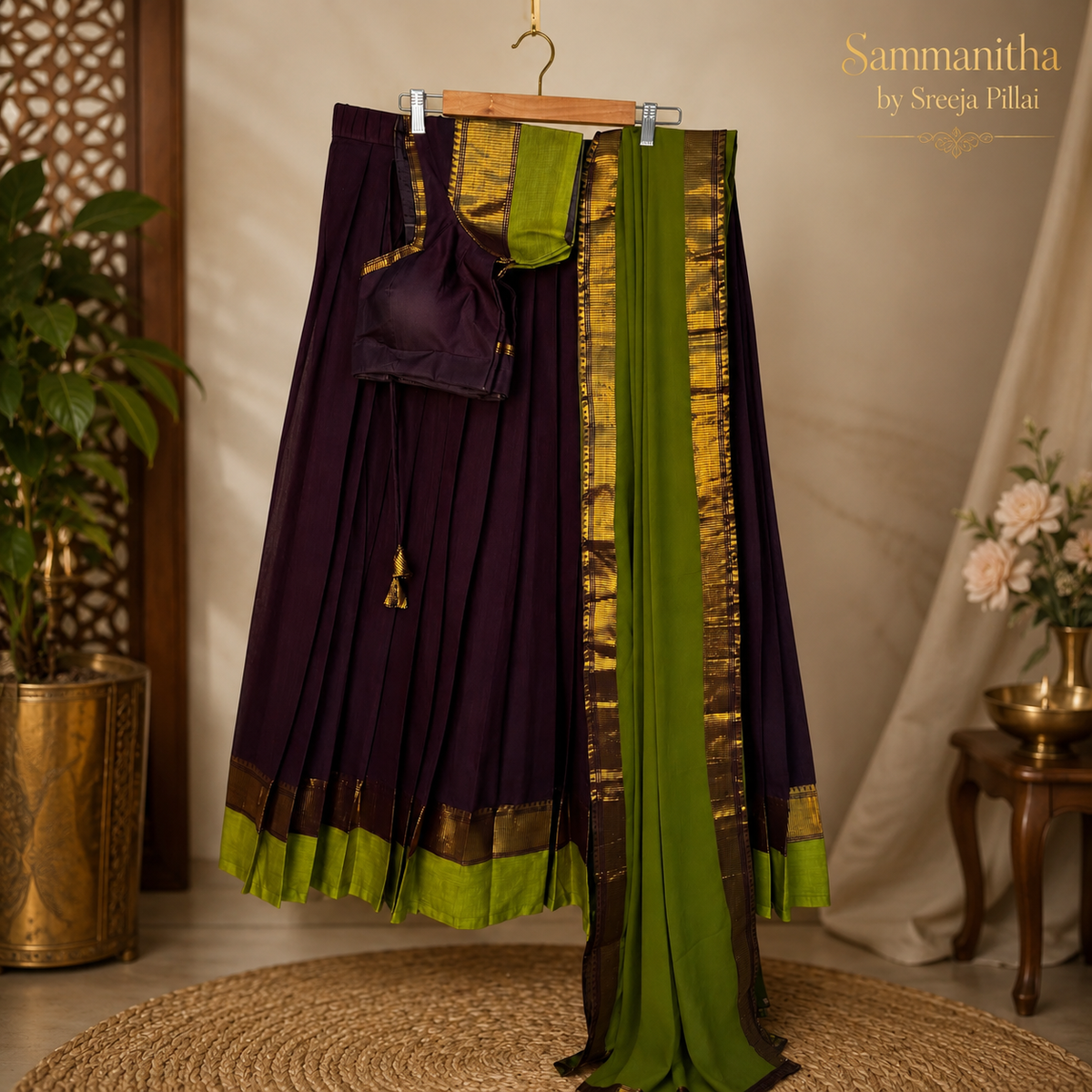 Dark Purple & Green Dupatta Lehenga Set