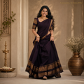 Deep Plum Half-Saree with Gold Border