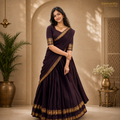 Deep Plum Gold Border Lehenga Set