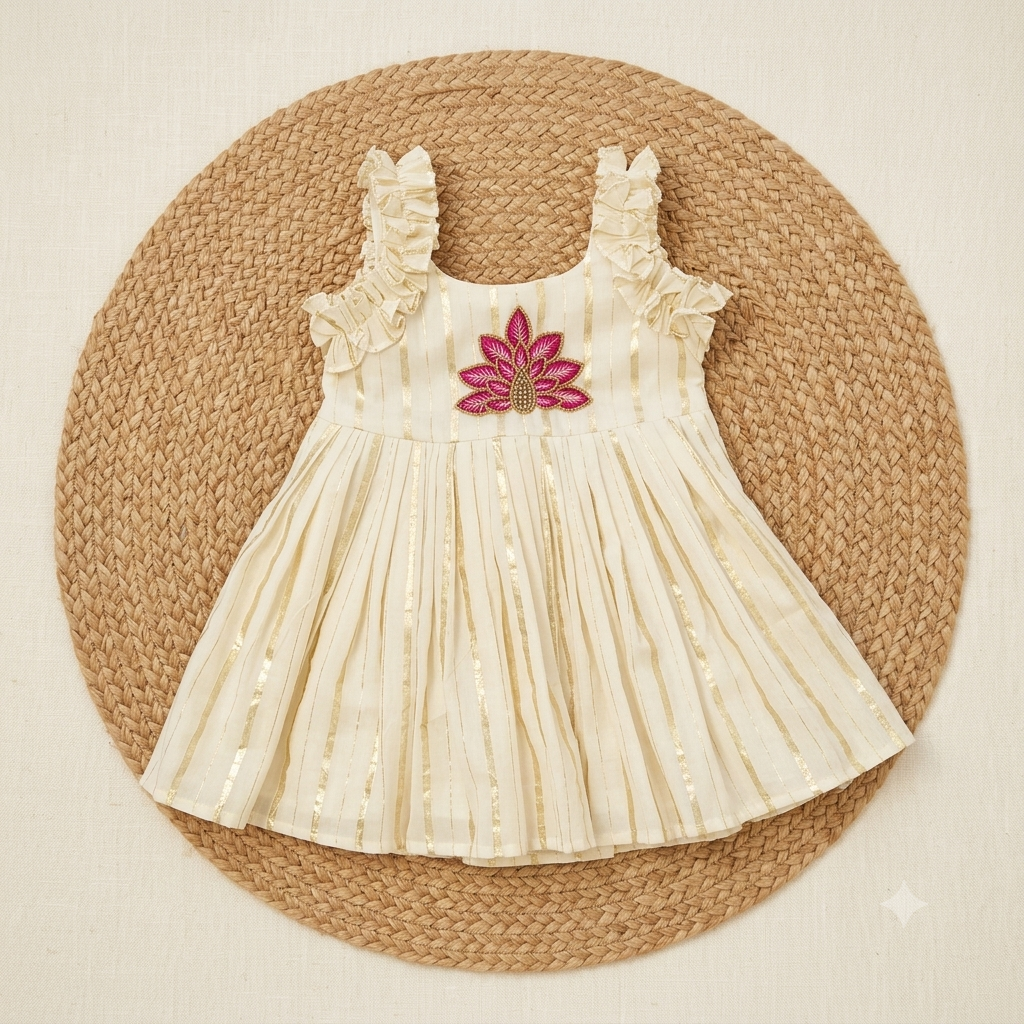 Cotton Lurex with Flower Embrodery Baby dress