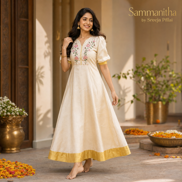 Flower Embroidered Cotton Frock