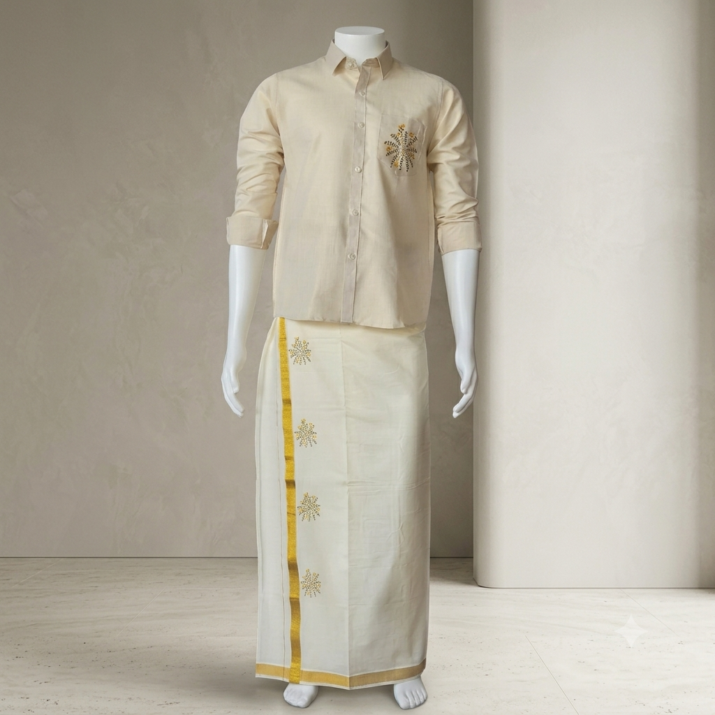 Floral Kasavu shirt and Mundu Combo