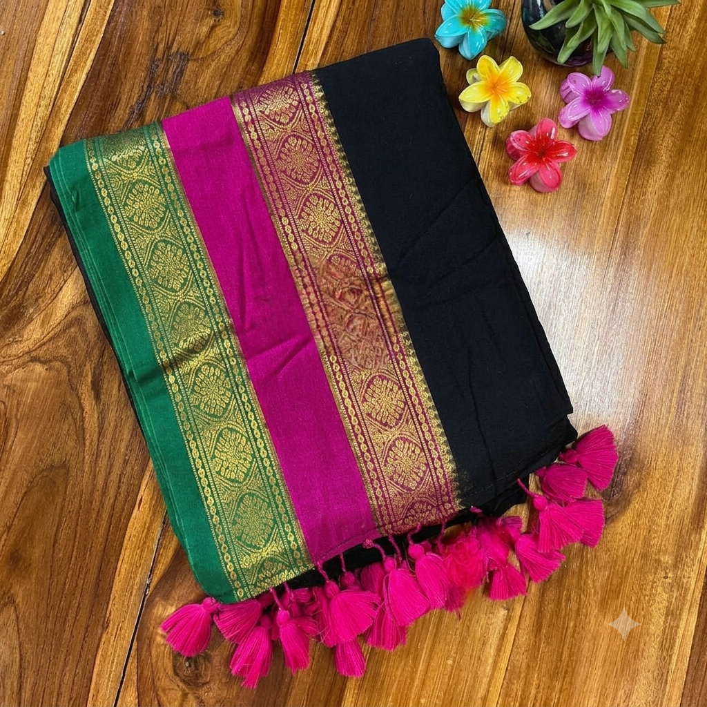 Mul Cotton Saree with Kanchi border