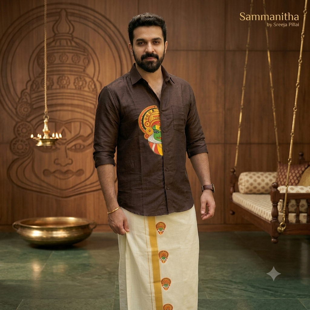Half Face Kathakali Shirt & Mundu Combo