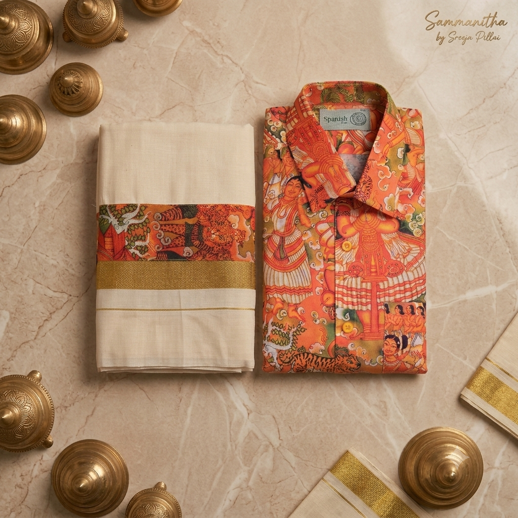 Onam Theme Shirt & Mundu Combo