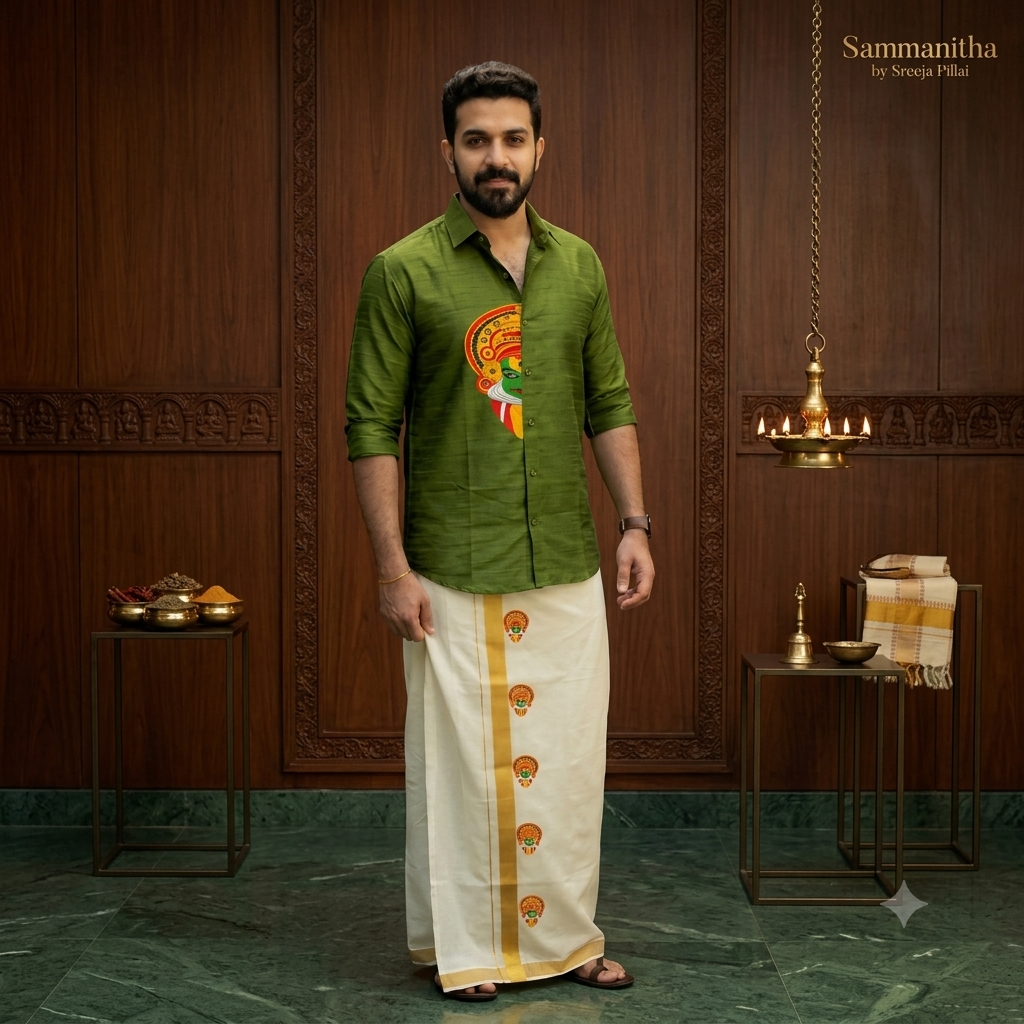 Half Face Kathakali Shirt & Mundu Combo