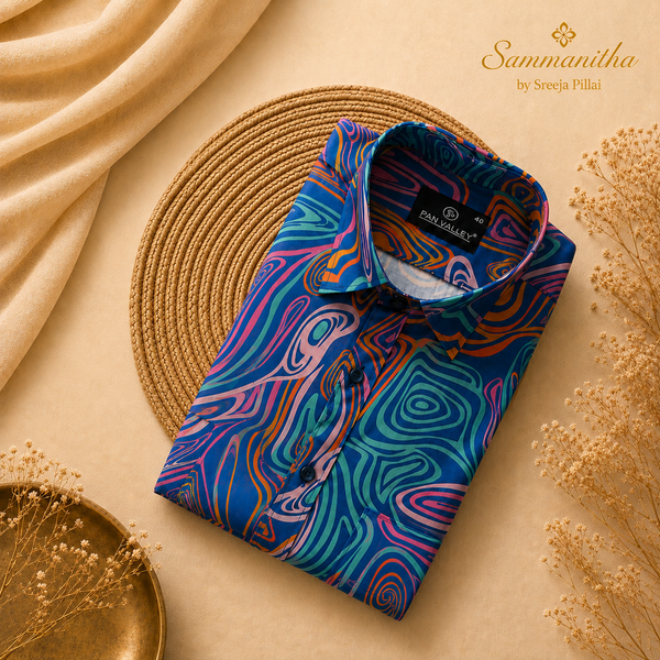 Geometrical Blue Full Shirt only
