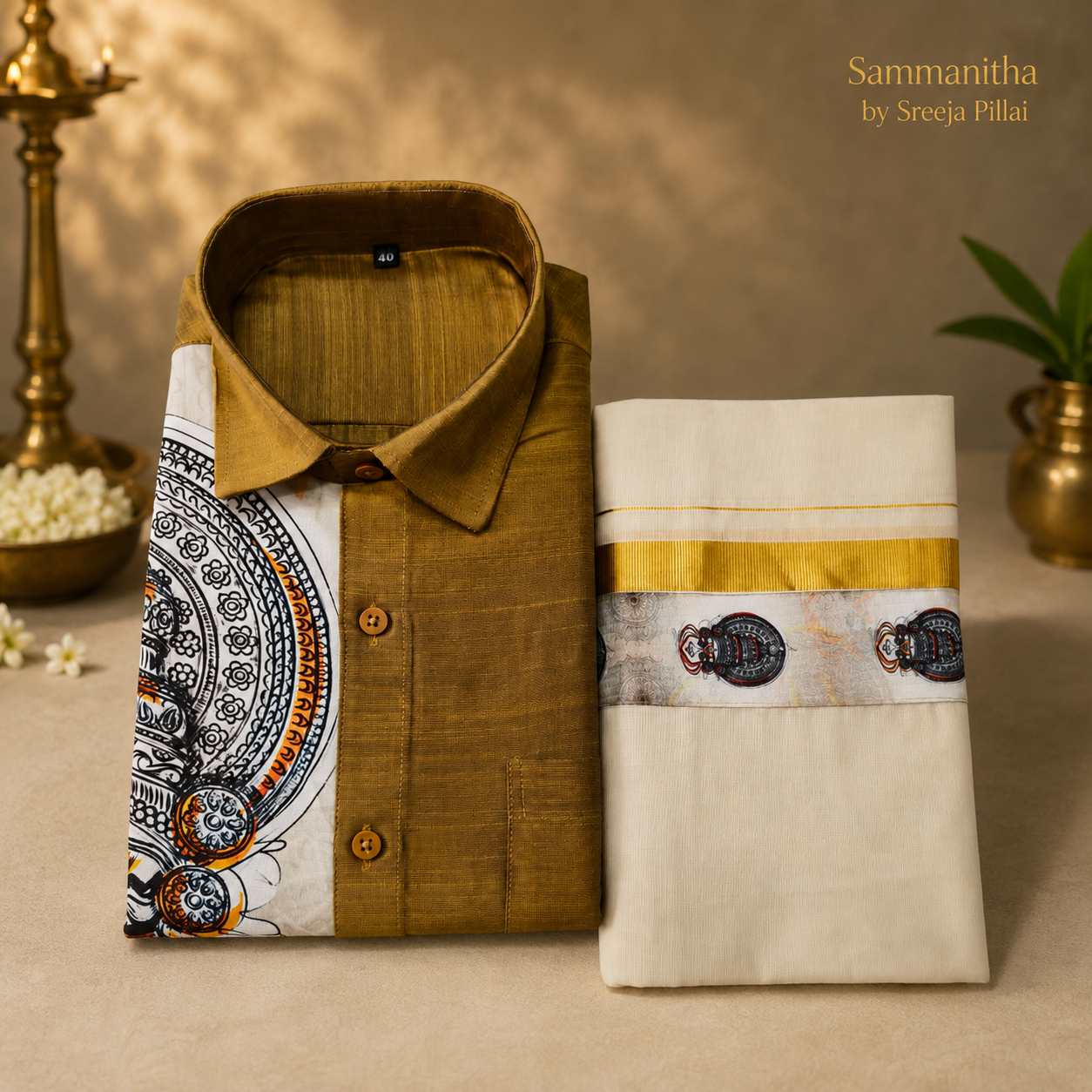 Golden Kadhakali Shirt and Mundu Combo