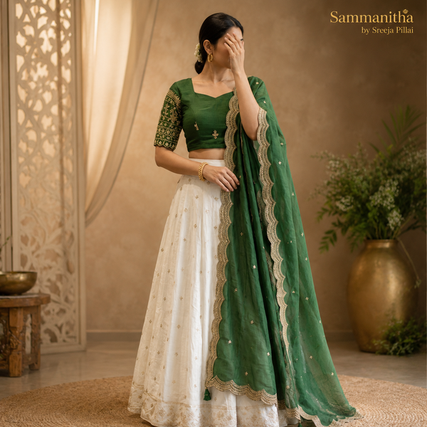 Green Vichitra Silk Dhavani