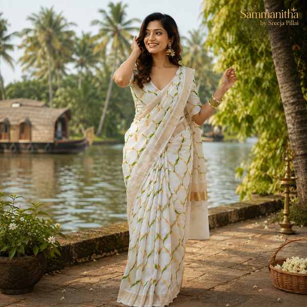 Green and Golden pattern kasavu saree