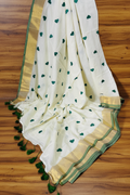 Mul Cotton Saree with green hearts