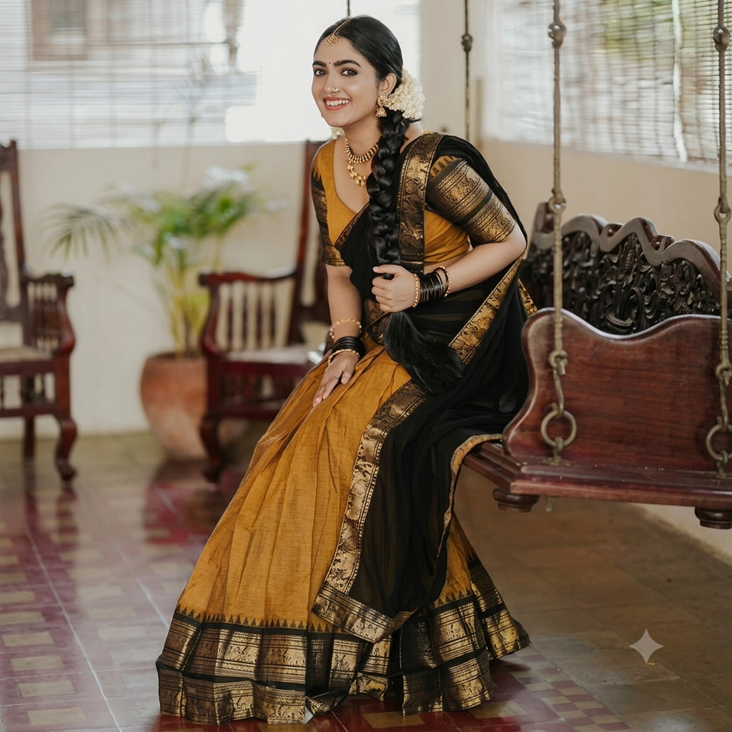 Kanchi cotton fully stiched Dhavani set