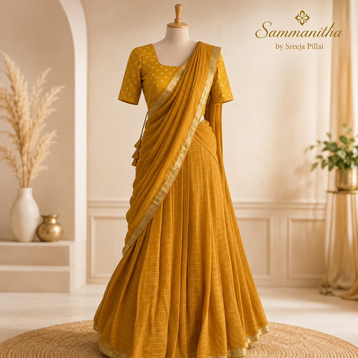 Viscous georgette yellow half saree