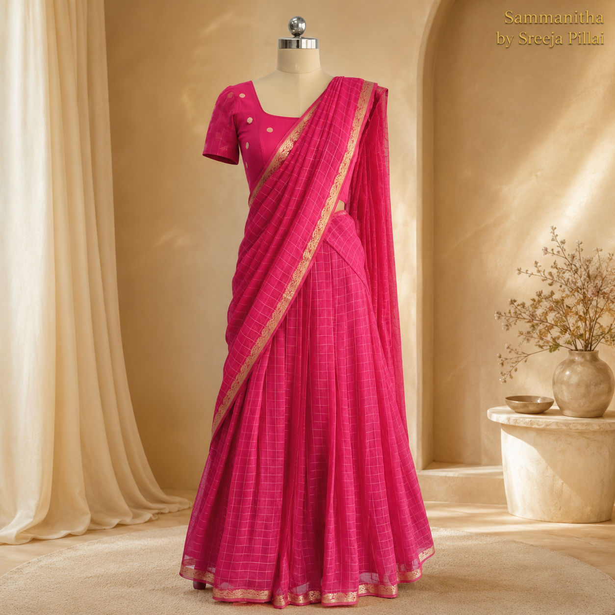 Viscous georgette Pink half saree