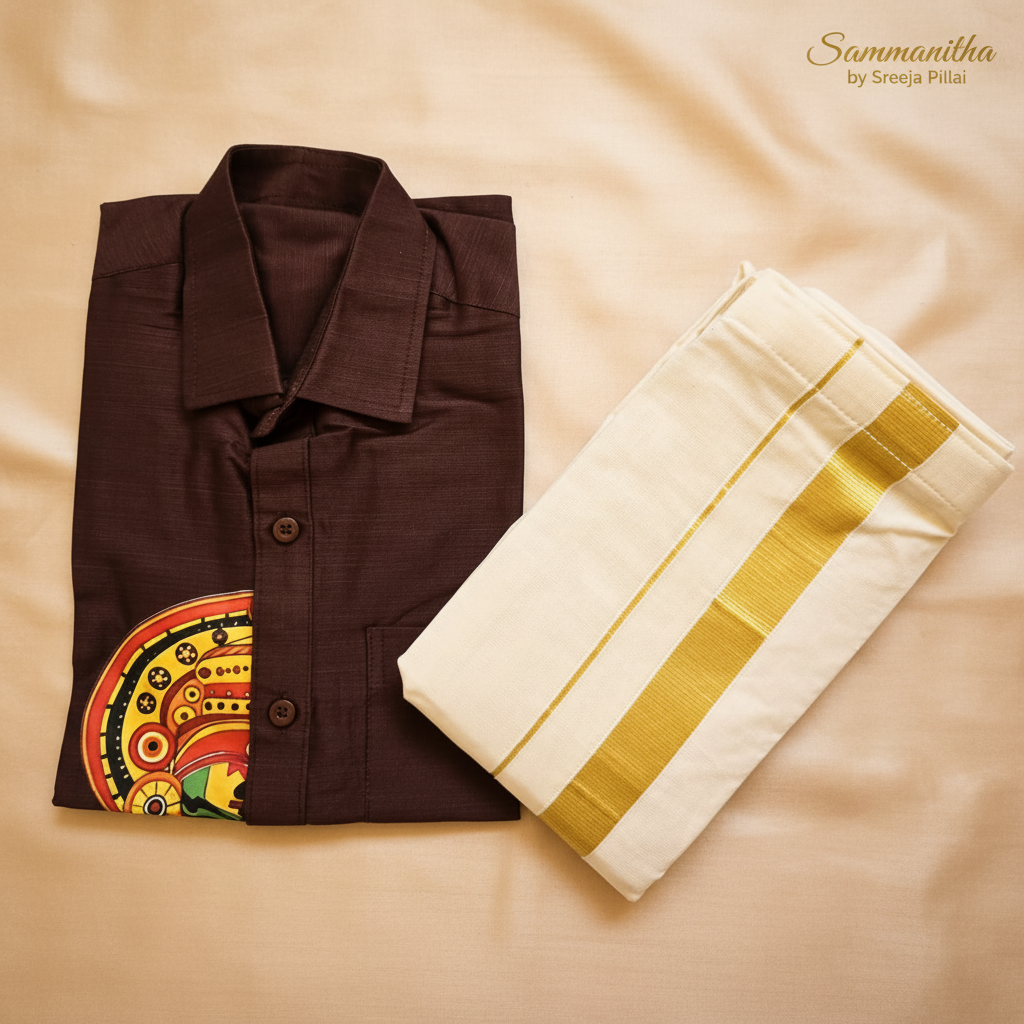 Boys maroon Theyyam kurta and mundu set