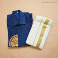 Boys navy blue Theyyam kurta and mundu set marketing